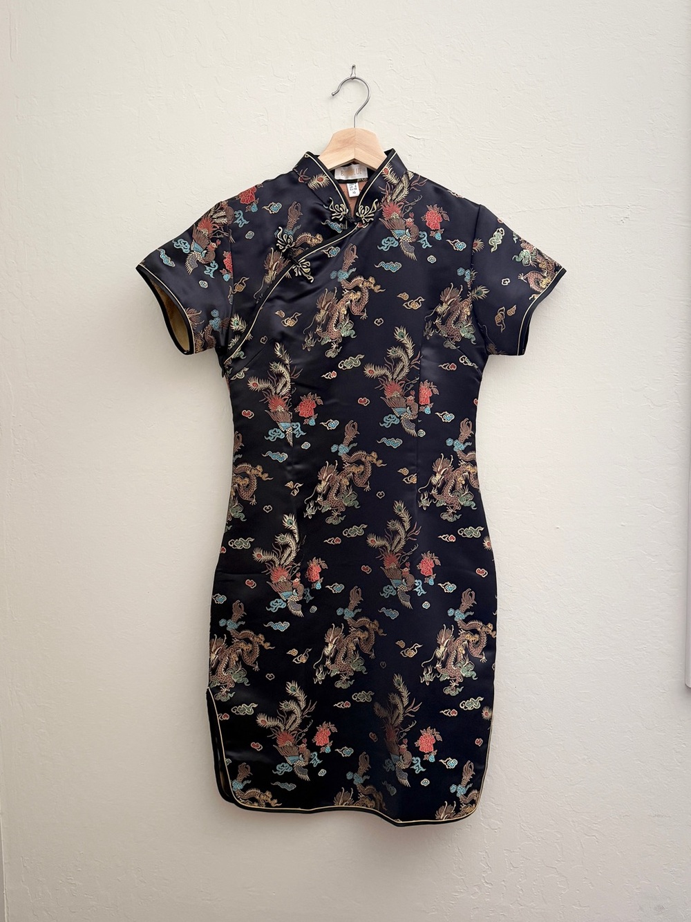 Black Dragon Phoenix Floral Cheongsam Qipao Dress size S (fit size 2-4)